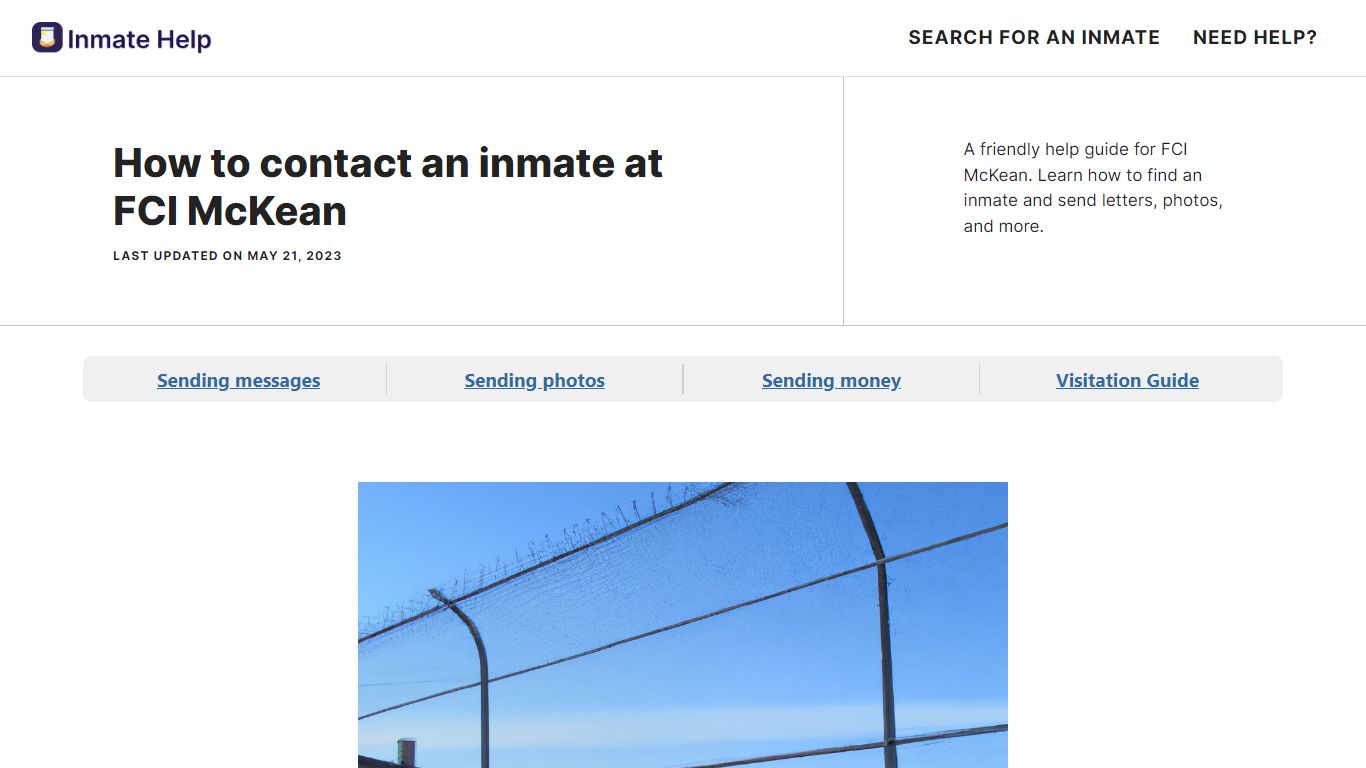 How to contact an inmate at FCI McKean - Inmate Help